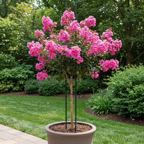 Miami crepe myrtle in full summer bloom with vivid pink flowers
