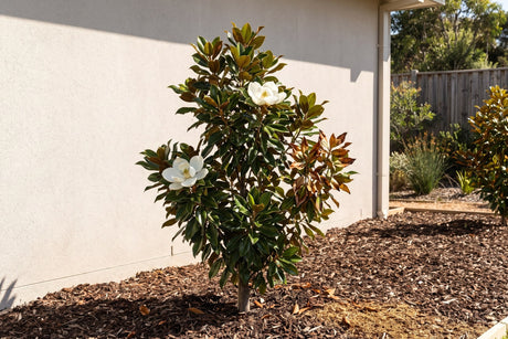 Little Gem magnolia with brown scorched leaf edges on its sunny side