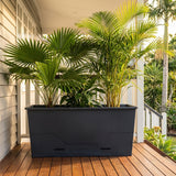 The Modern Self Watering Planter, available in various sizes, is perfect for any space—ideal for lush palms on a sunny porch or indoors. Sleek and stylish in black, it adds modern flair to your home while keeping plants healthy with ease.
