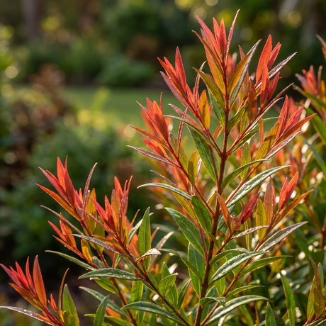 Copper Tops Midgen Berry - Austromyrtus 'Copper Tops' features slender green leaves and striking red-orange new growth. This attractive Australian native shrub is loved for its edible berries and looks stunning in any garden setting.