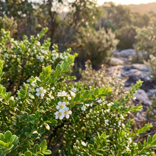 Drought tolerant and resilient, Babingtonia ‘Mt Tozer’ (Babingtonia species) is an Australian native shrub with small white flowers that thrives in sunny, bushy or rocky areas.