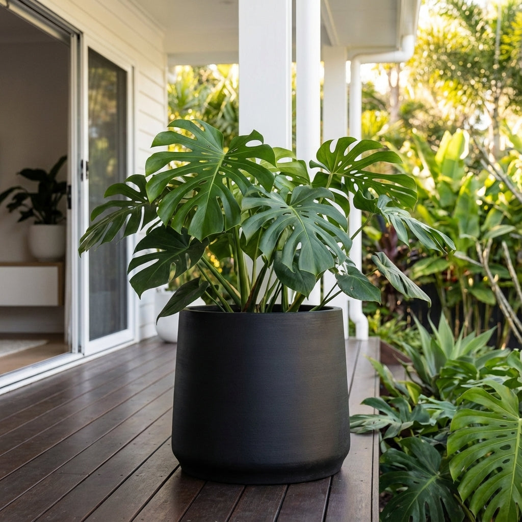 Black Fibre Stone Round Planter - 450mm x 380mm