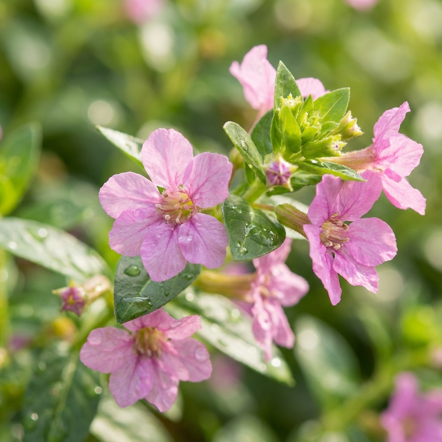 Jocelyn’s Pink False Heather (Cuphea hyssopifolia ‘Jocelyn’s Pink’) is a low-maintenance plant that features five-petaled pink blooms and lush green foliage, adding delicate color to your garden in gentle sunlight.