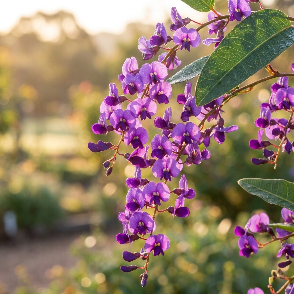Hardenbergia Lilac Lace - Hardenbergia violacea ‘Lilac Lace’ displays lilac-purple flowers and lush green foliage, bringing vibrant beauty to any sunlit garden or outdoor space. This Australian native climber is perfect for stunning vertical displays.