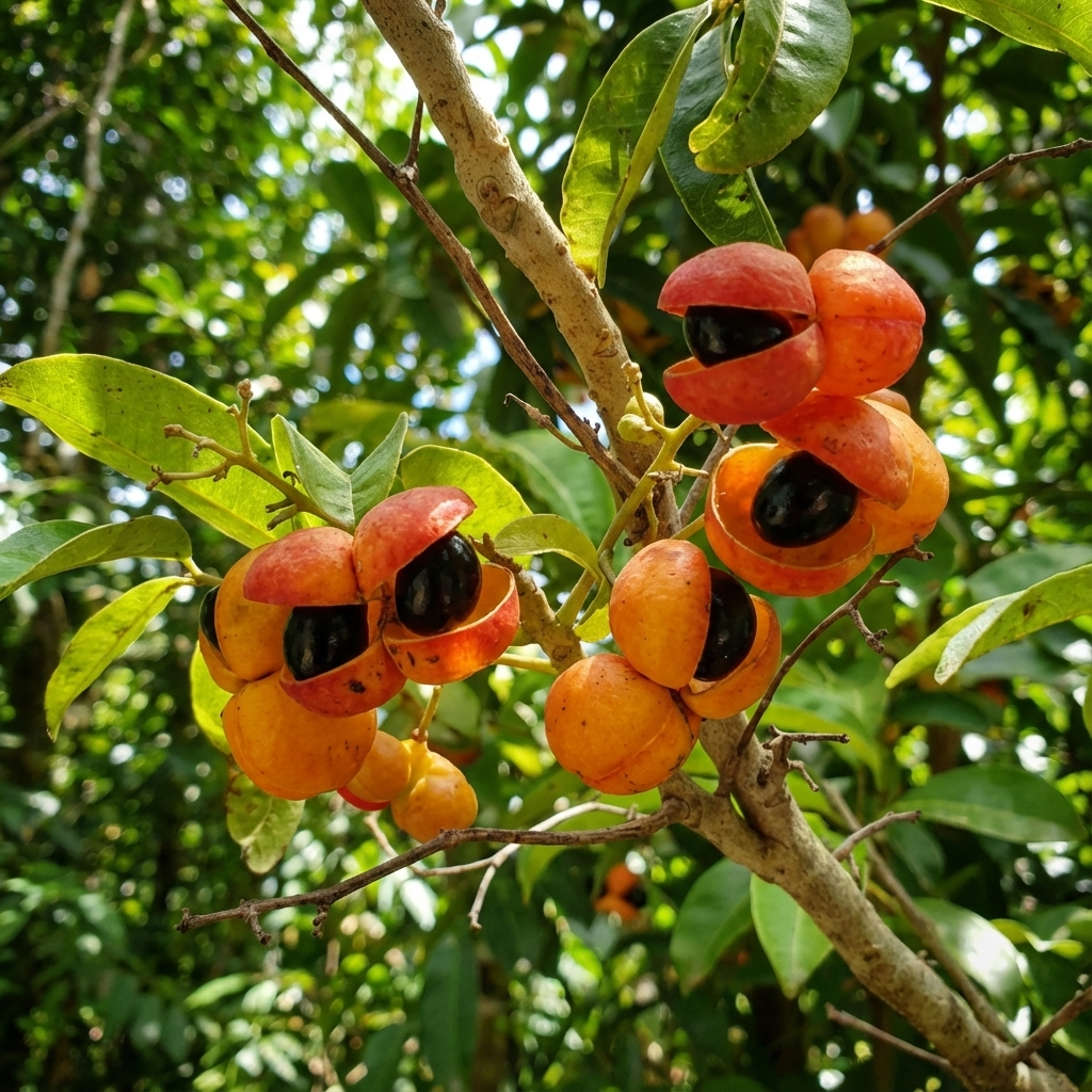 Clusters of bright orange fruit with shiny black seeds grow on the fast-growing Australian Tulipwood Tree (Harpullia pendula), which boasts green leaves that thrive even in drought-tolerant conditions.