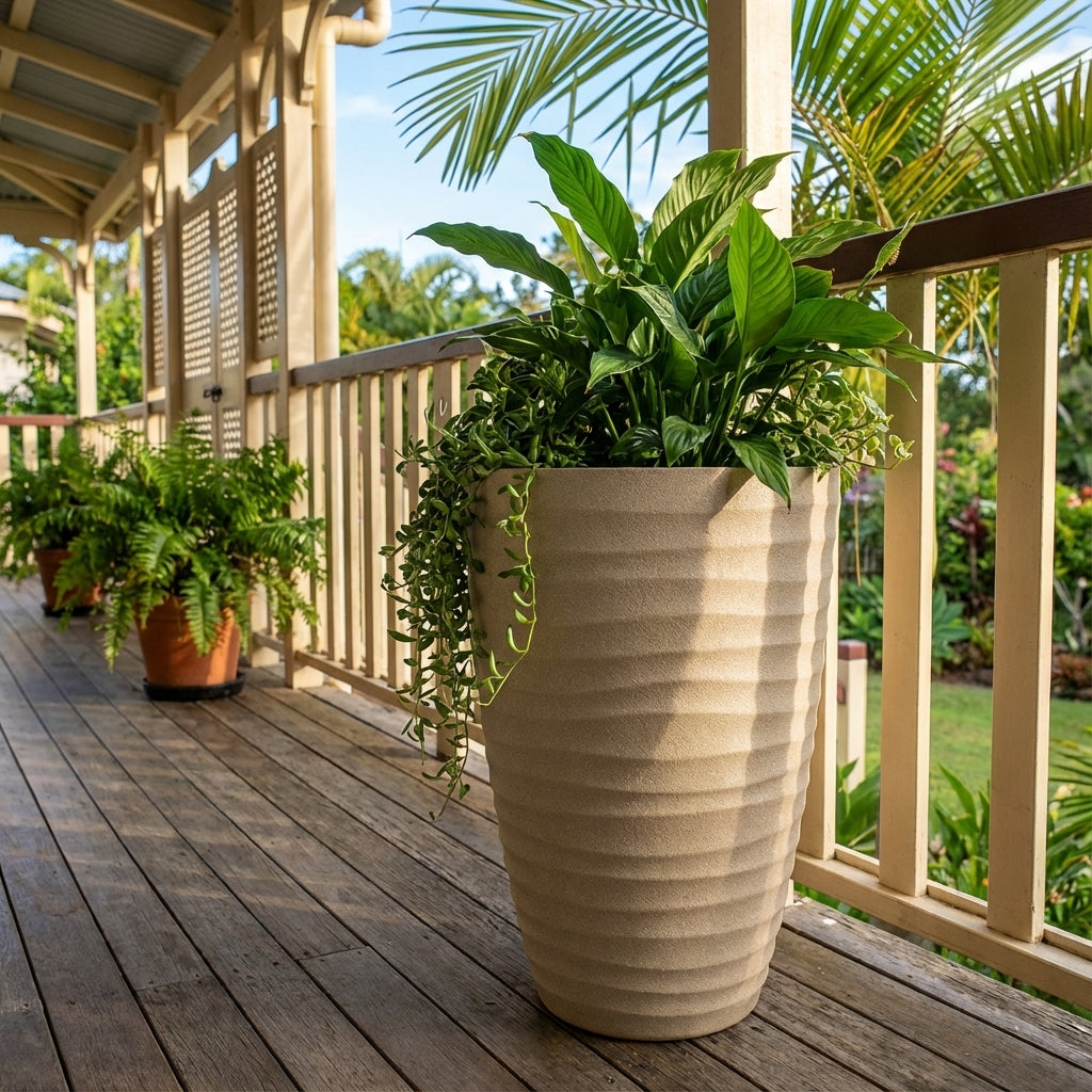 tall plants for outdoor pots australia Sandstone Tall Wavy Planter - 406mm x 550mm