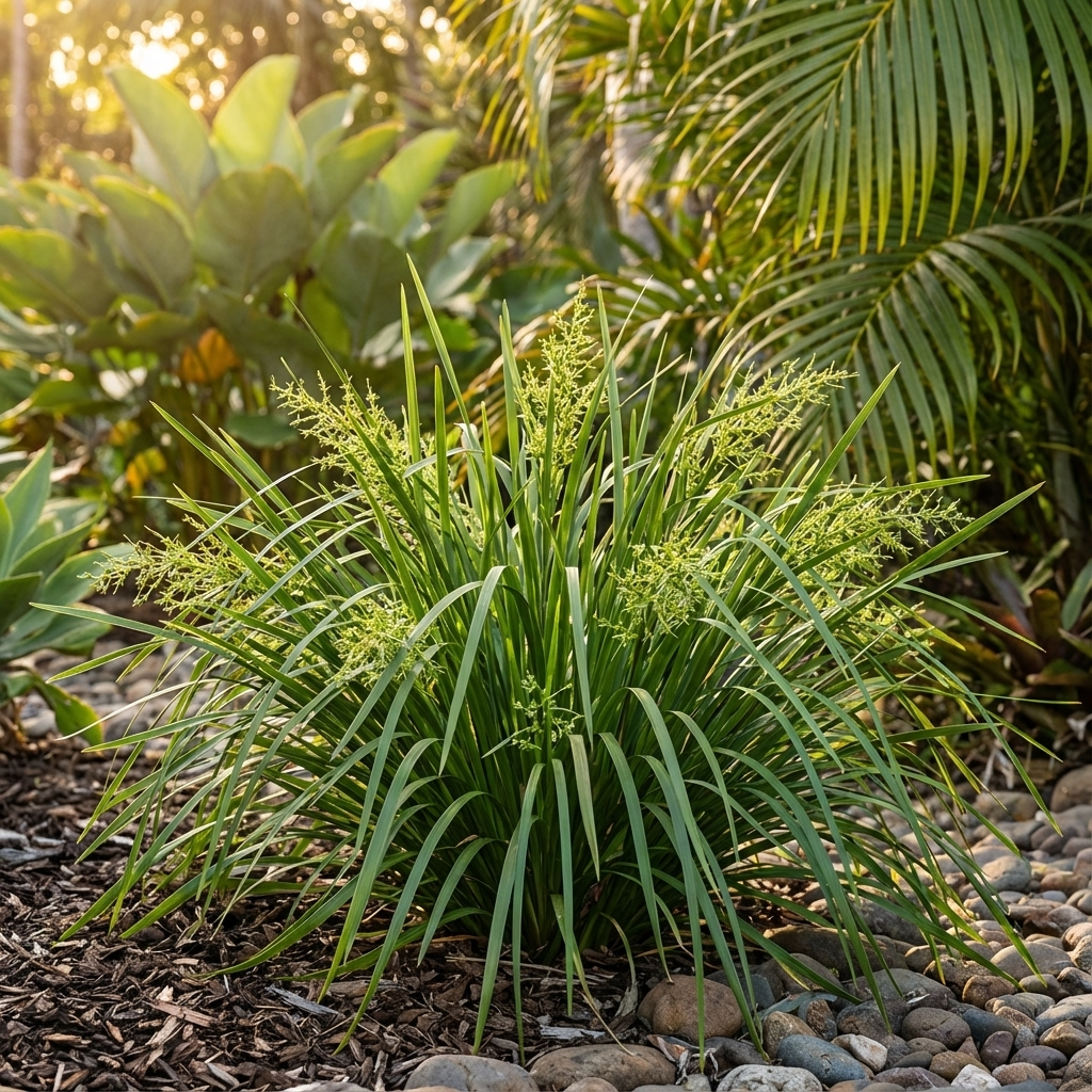 Tropic Cascade Lomandra - Lomandra TROPIC CASCADE™ is a green, grass-like plant with thin leaves. Low maintenance, it thrives among rocks and mulch in sunlit gardens.