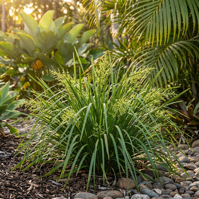 Tropic Cascade Lomandra - Lomandra TROPIC CASCADE™ is a green, grass-like plant with thin leaves. Low maintenance, it thrives among rocks and mulch in sunlit gardens.