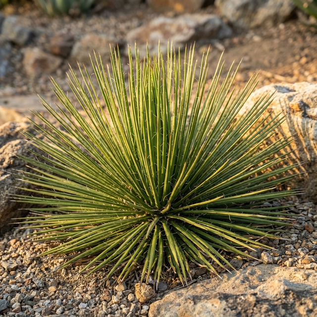 The Twin flowered Agave (Agave geminiflora) is a spiky, green architectural plant with long, thin leaves that thrives in sunlight and is drought-tolerant, perfect for rocks and gravel gardens.