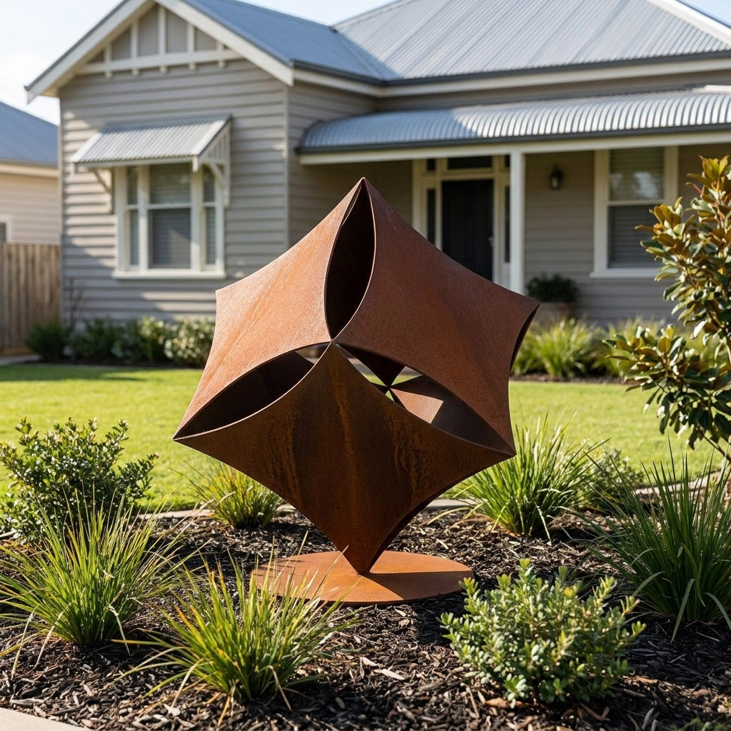 Abstract Cube 9 Rusted Steel Garden Sculpture