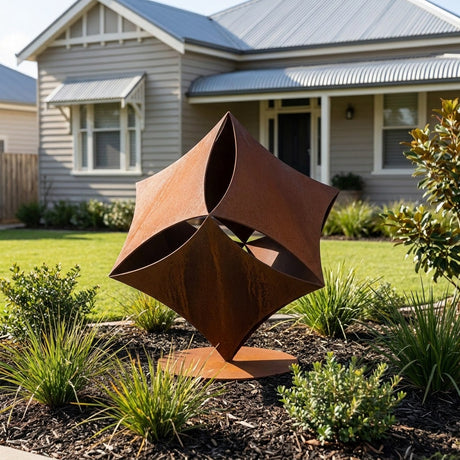 Abstract Cube 9 Rusted Steel Garden Sculpture