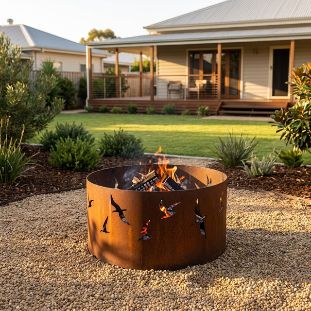 Birds Rusted Steel Fire Ring