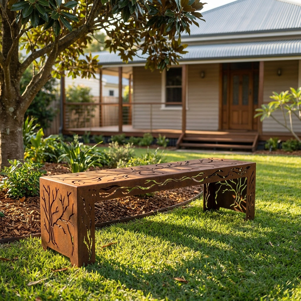 Branch Rusted Steel Garden Bench