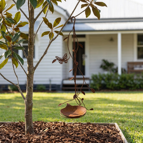 Butterfly Rusted Metal Hanging Bird Feeder