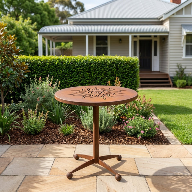 Celtic Sun Rusted Steel Cafe Table
