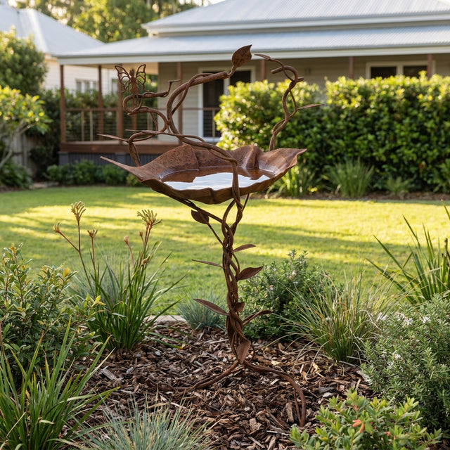 Fairy Rusted Steel Bird Bath