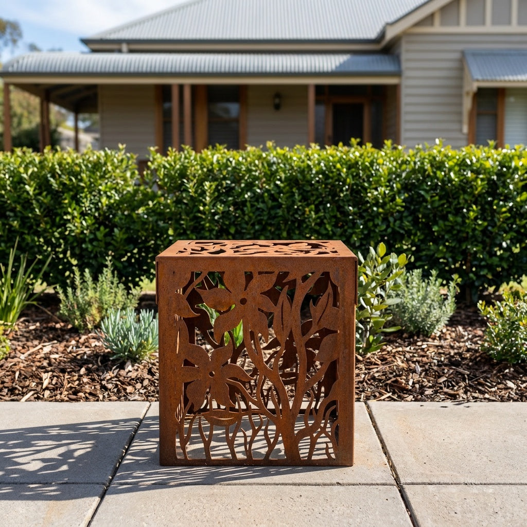 Flower Rusted Steel Garden Stool