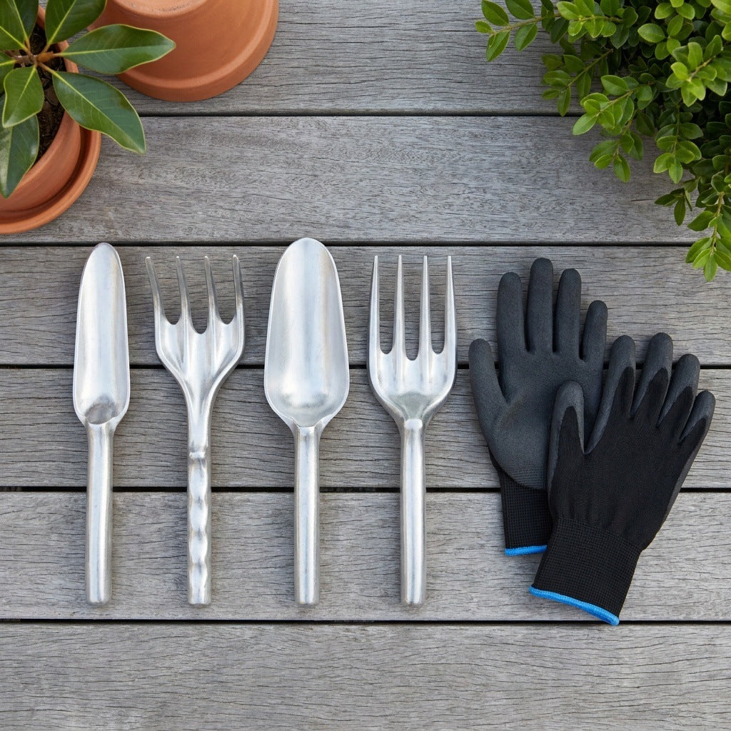 Aluminium Garden Tool Set, 4 Australian Made Tools and Gloves