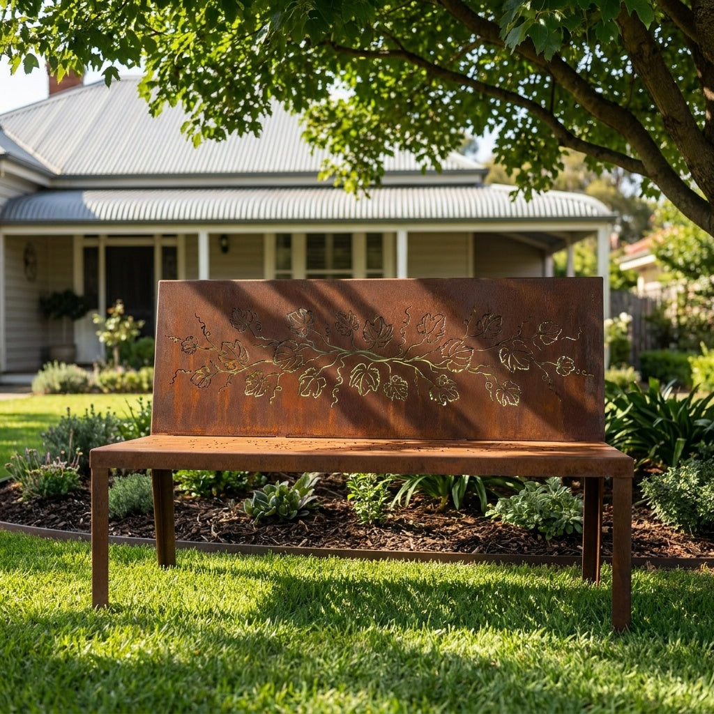 Grape Vine Rusted Steel Park Seat