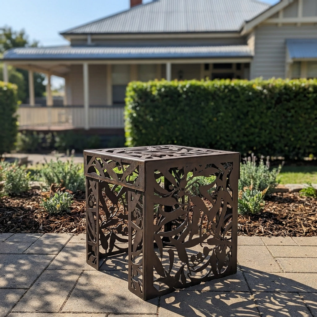 Gum Leaves Rusted Steel Garden Stool