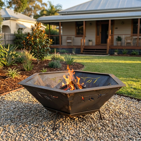 Hexagonal Gum Leaves Steel Fire Pit