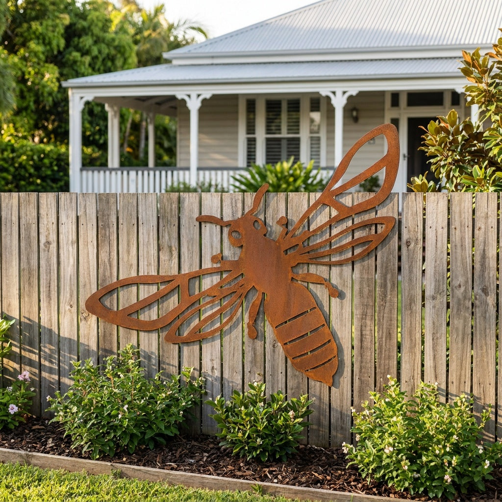 Large Bee Rusted Steel Wall Art