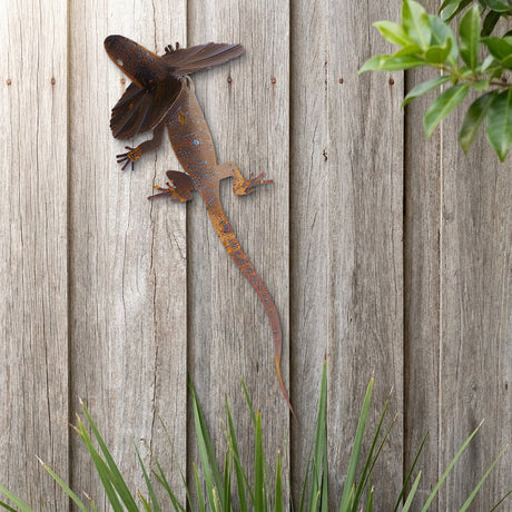Large Frill Neck Lizard Rusted Steel Garden Ornament