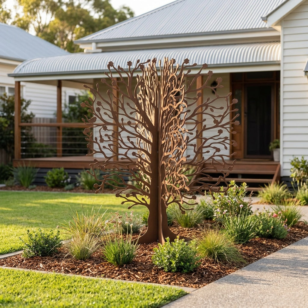 Large Spring Tree Rusted Steel Garden Sculpture