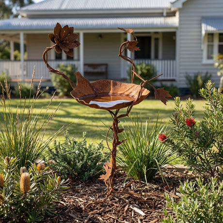 Lotus Flower Rusted Steel Bird Bath