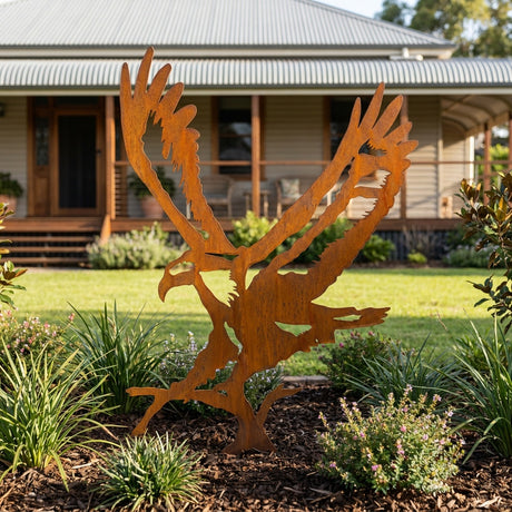 Medium Eagle Rusted Steel Garden Stand