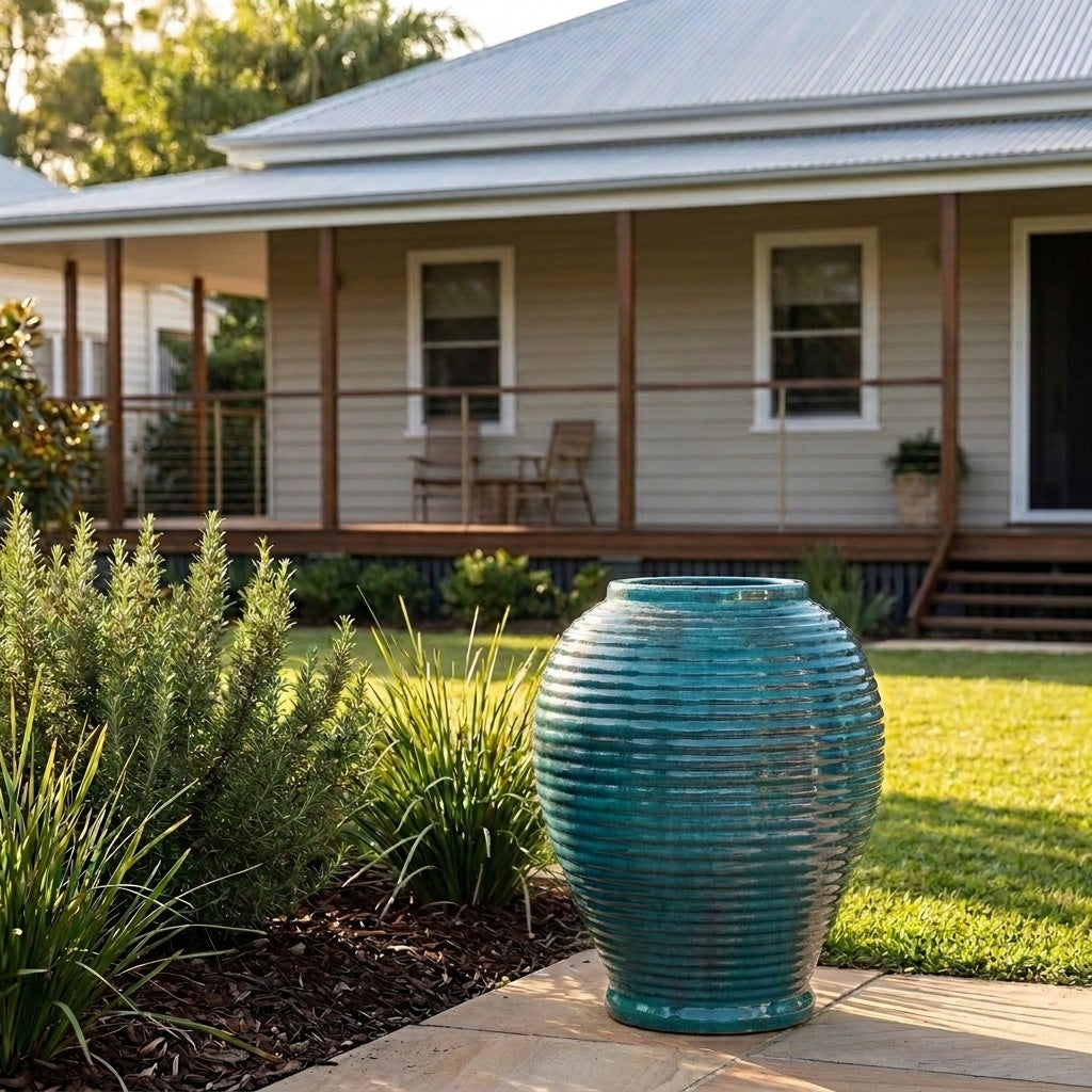 Premium Glaze Adobe Jar - 64 x 86cm - Aqua