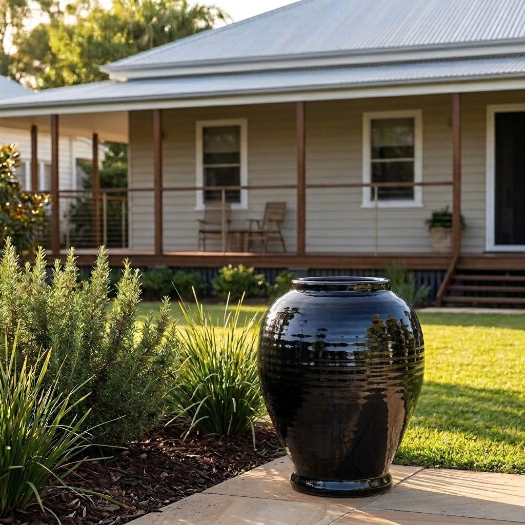 Premium Glaze Adobe Jar - 64 x 86cm - Black