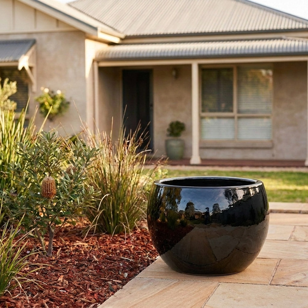 Premium Glaze Ball Planter - Various sizes available - Black