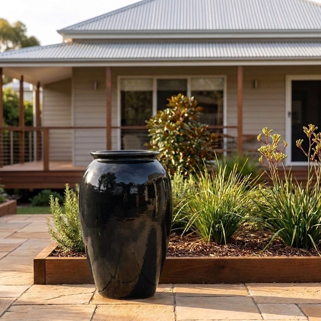 Premium Glaze Roman Jar - Various sizes available - Black
