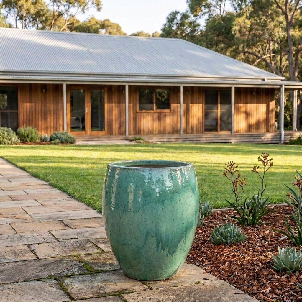 Premium Glaze Tall Egg Planter - Various sizes available - Opal Green