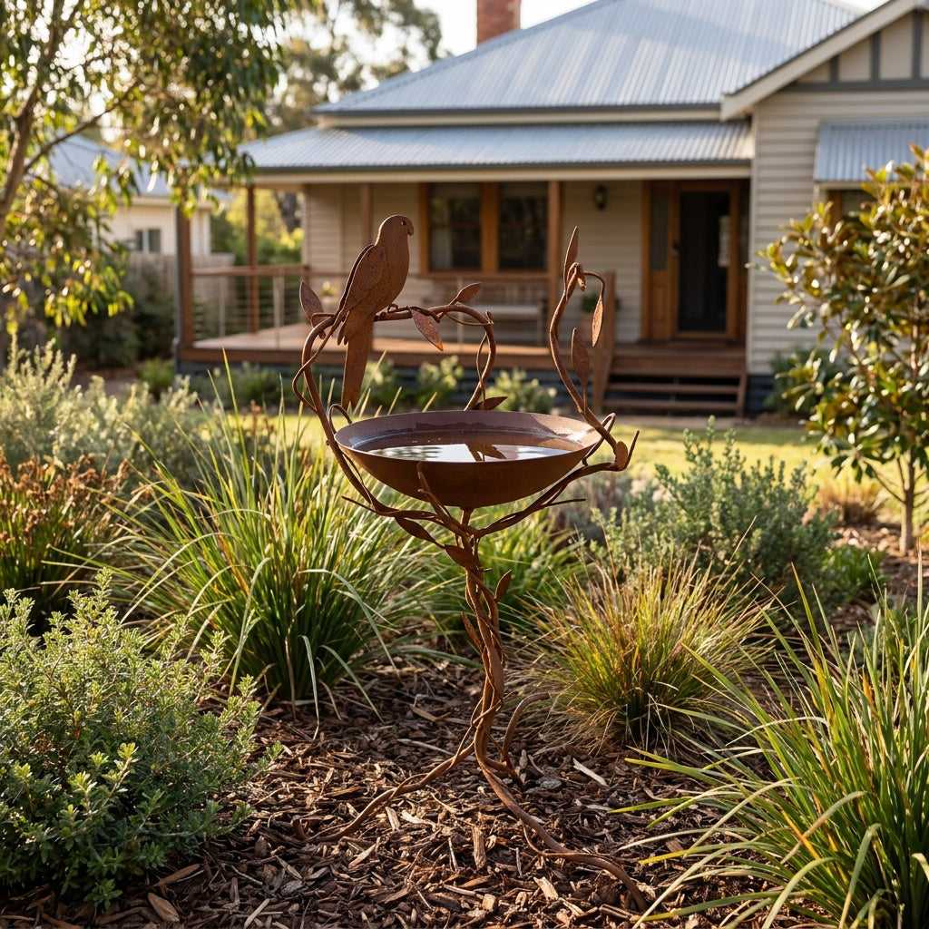 Rosella Rusted Steel Bird Bath