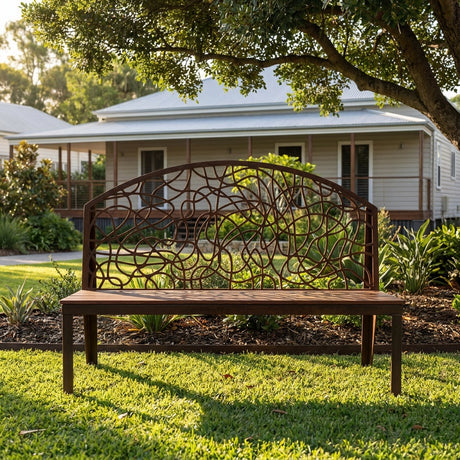 Scribble Pattern Rusted Steel Garden Bench