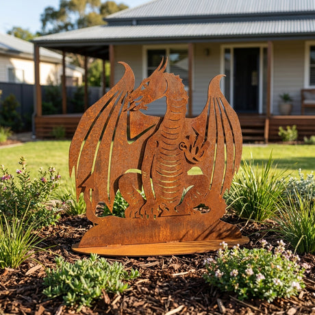 Sitting Dragon Rusted Steel Garden Stand