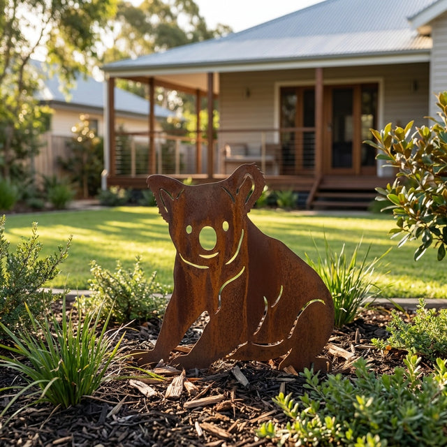 Sitting Koala Rusted Steel Garden Stand, Large