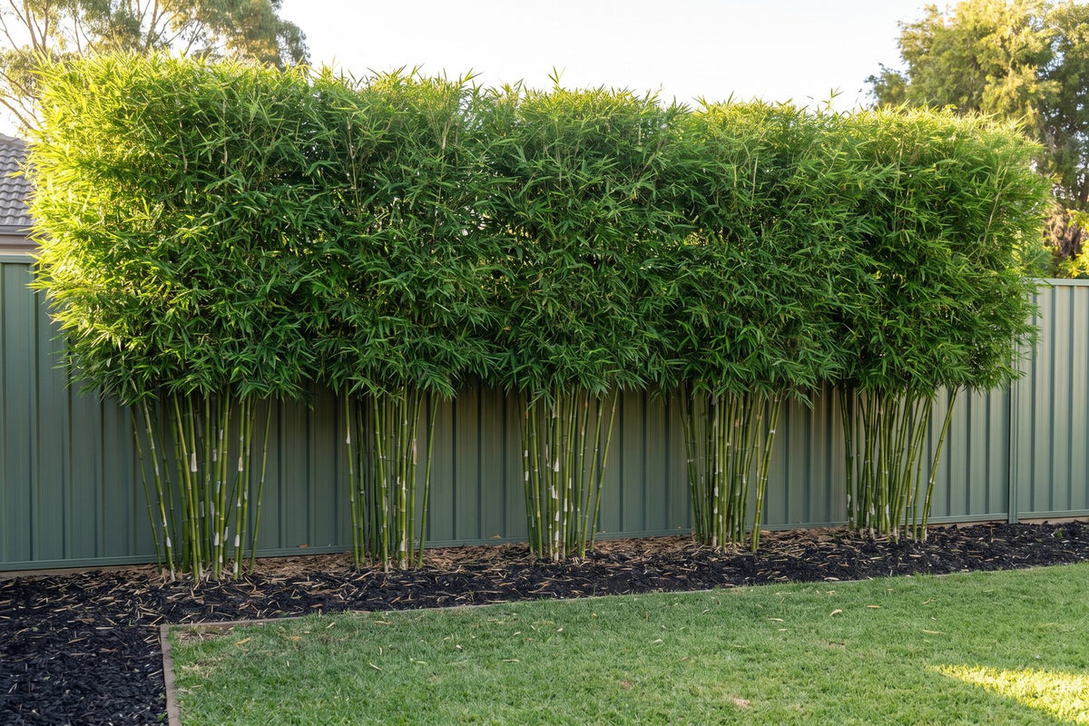 Slender Weavers bamboo screen cut to a level height with the lower canes stripped clean