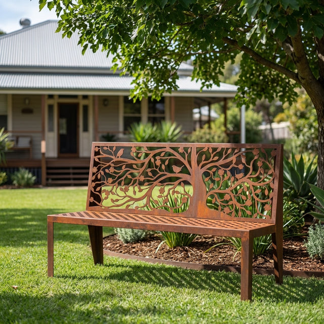 Spring Tree Rusted Steel Park Seat