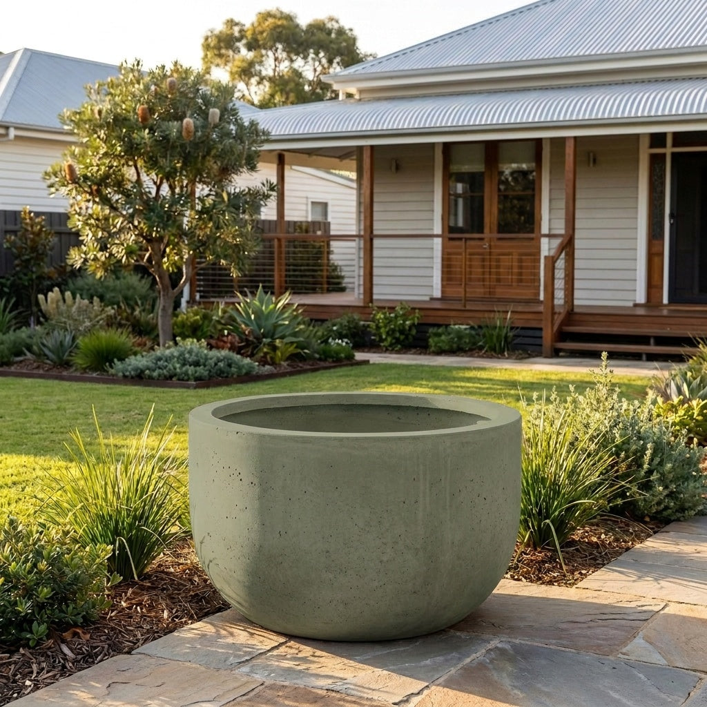 StoneLite Chopped Tub Tree Planter - Various sizes available - Pale Eucalyptus