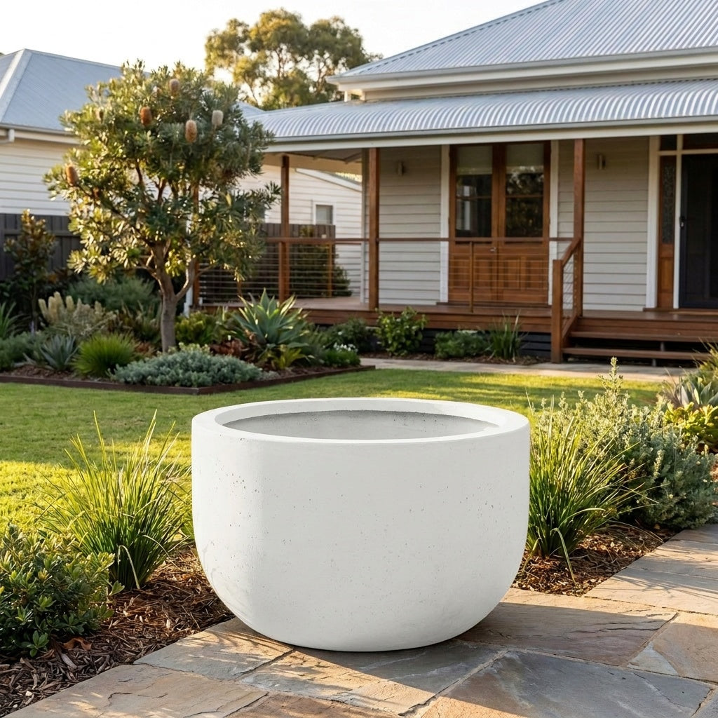 StoneLite Chopped Tub Tree Planter - Various sizes available - White on White