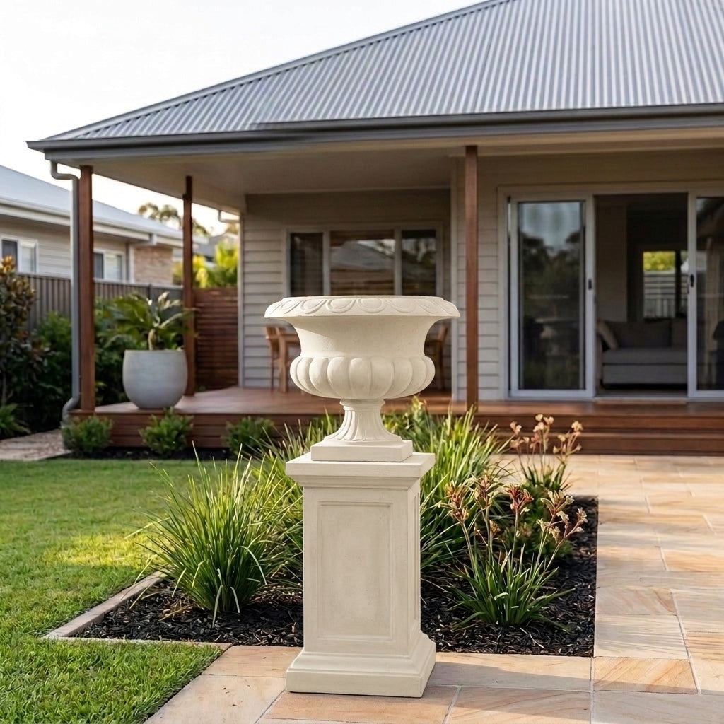 StoneLite Classic Urn Pedestal - 34 x 34 x 51cm - Paperbark Half