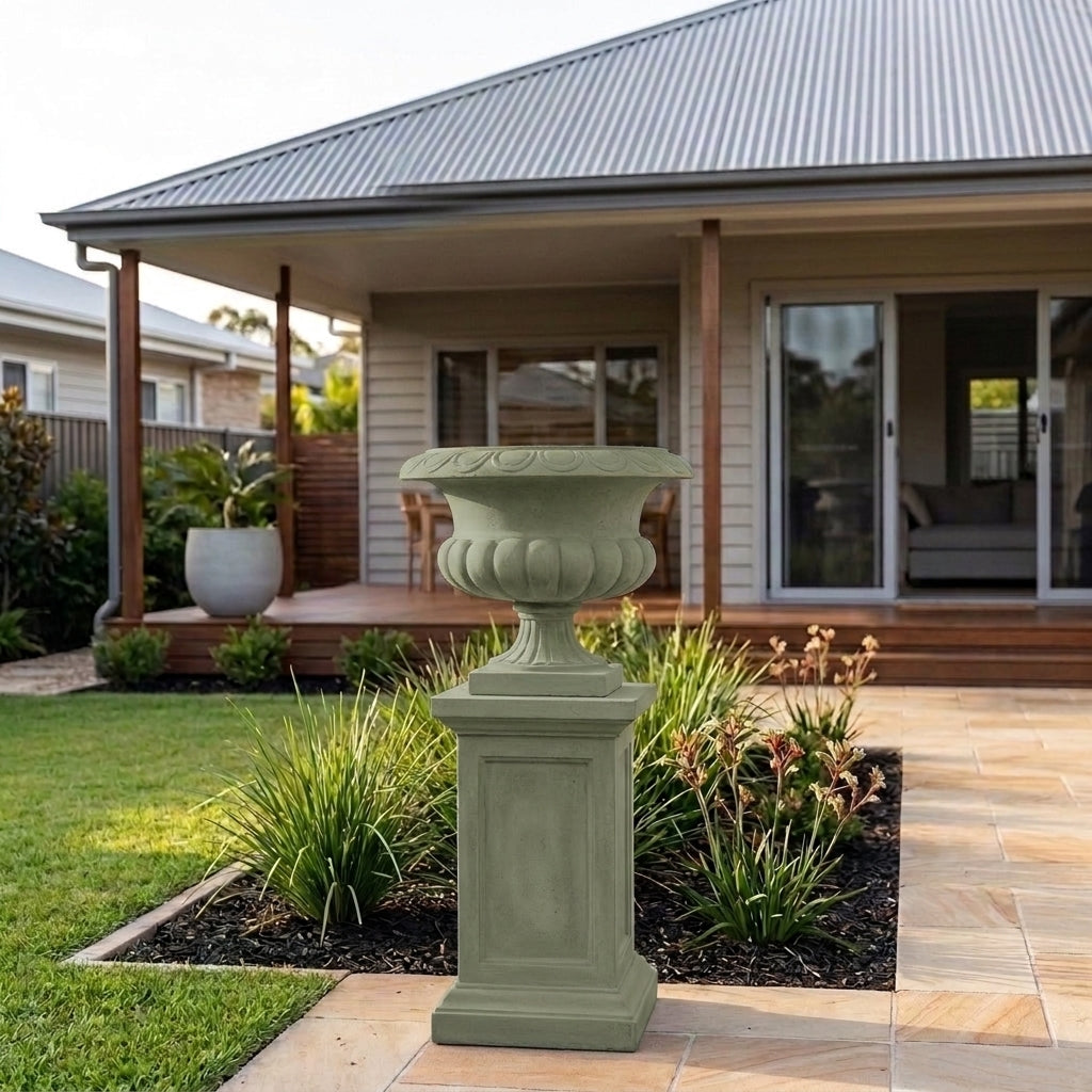 StoneLite Classic Urn Pedestal - 34 x 34 x 51cm - Pale Eucalyptus