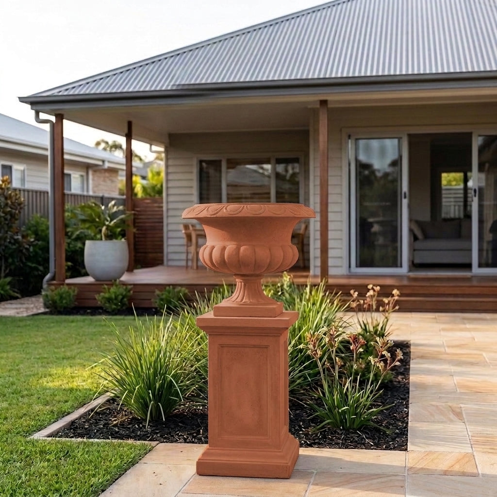 StoneLite Classic Urn Pedestal - 34 x 34 x 51cm - Terracotta