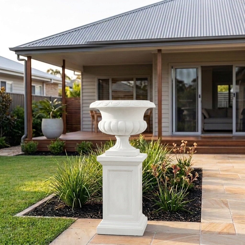 StoneLite Classic Urn Pedestal - 34 x 34 x 51cm - White on White