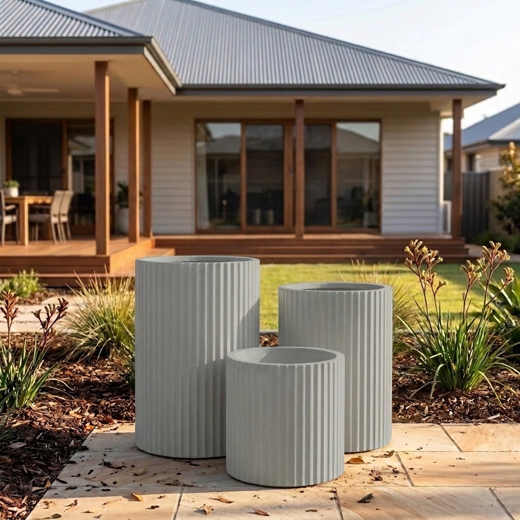 StoneLite Fluted Cylinders - Various sizes available - Neutral Grey