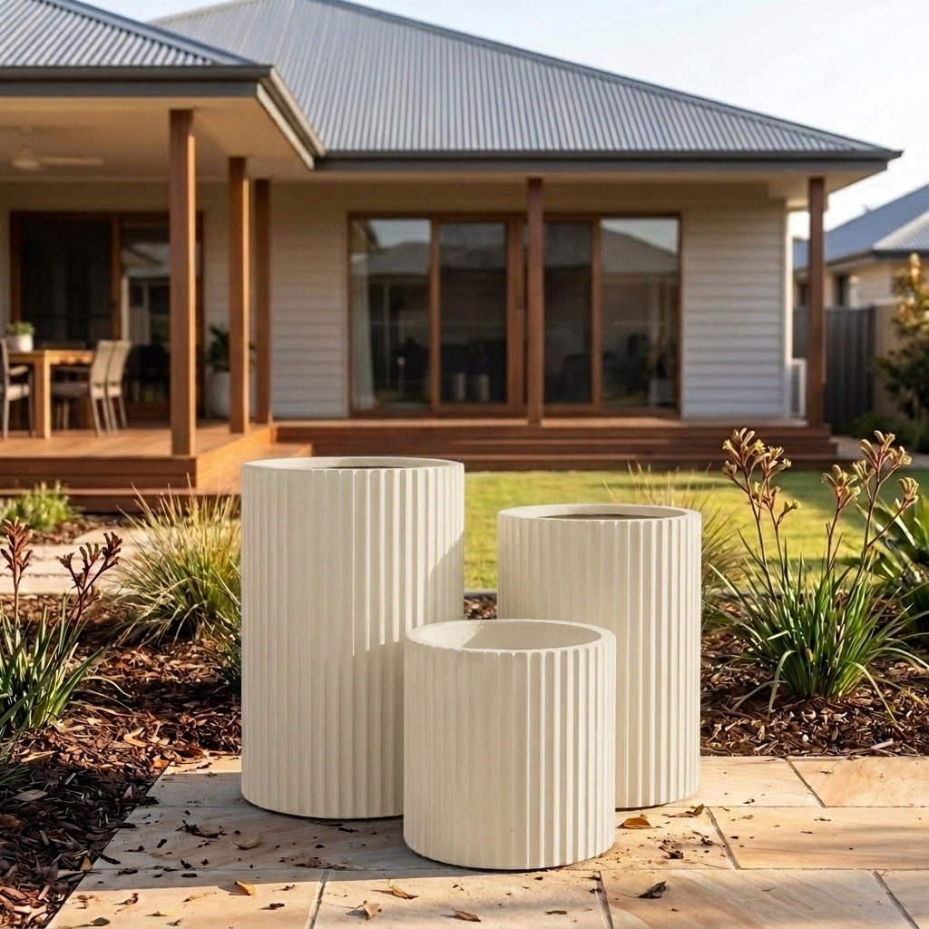 StoneLite Fluted Cylinders - Various sizes available - Paperbark Half