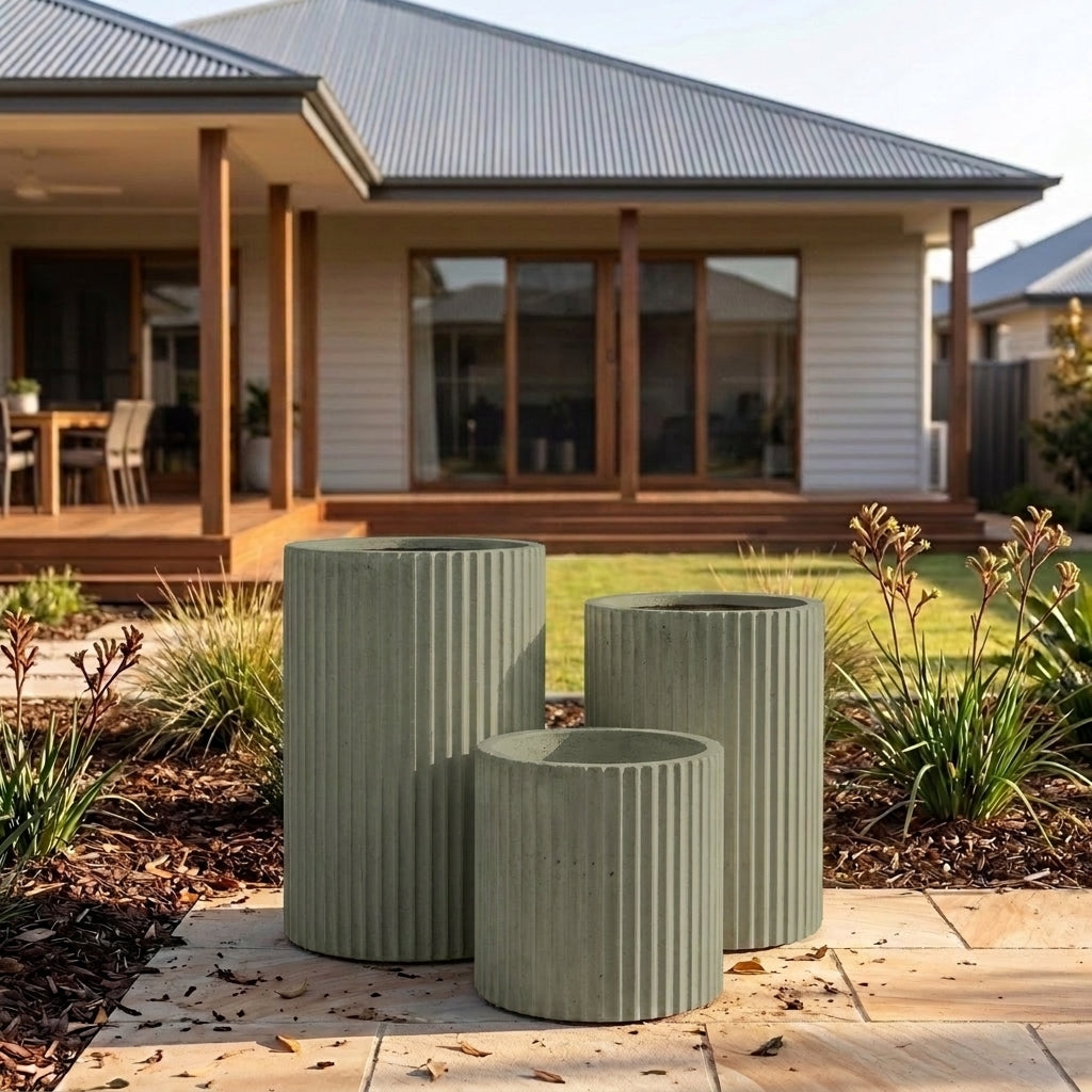 StoneLite Fluted Cylinders - Various sizes available - Pale Eucalyptus